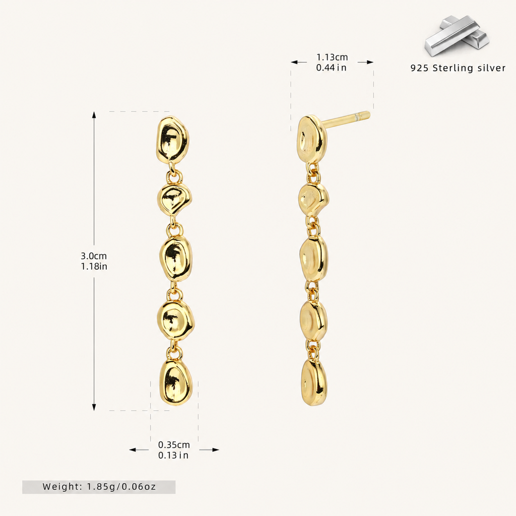Sterling Silver Hammered Bead Drop Stud Earrings - Gold