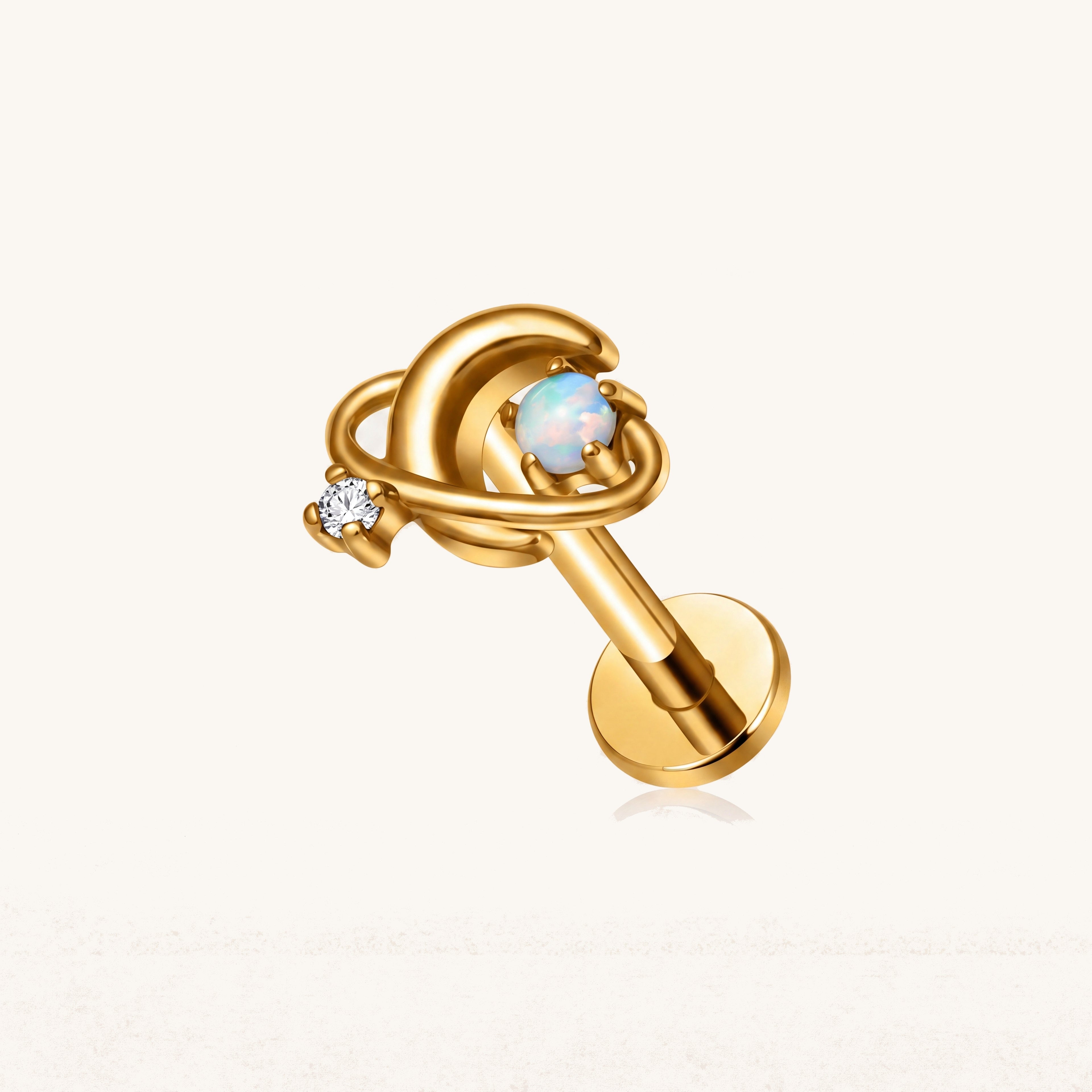 Opal Orbit Titanium Flat Back Earring - Gold