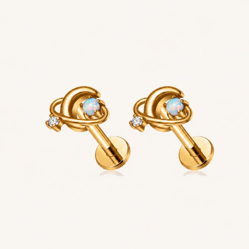 Opal Orbit Titanium Flat Back Earring - Gold