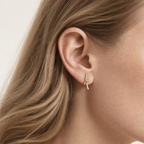 Sterling Silver Pave Zirconia Knot Stud Earrings worn on the ear