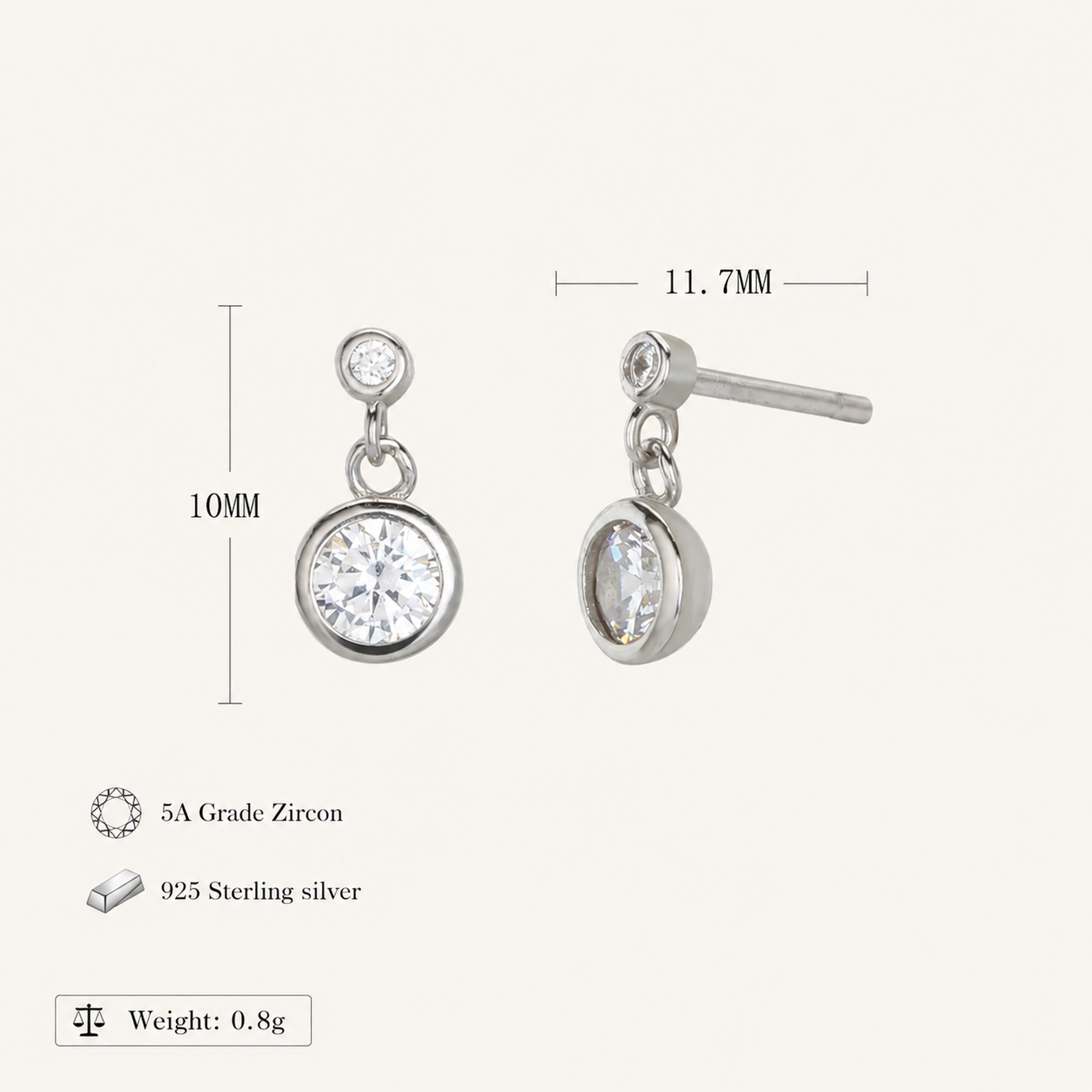 Sterling Silver Zirconia Tassel Stud Earrings - Platinum