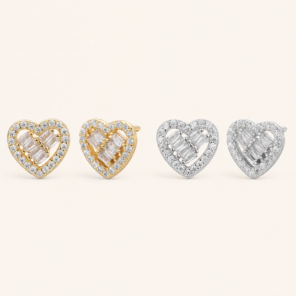 Sterling Silver Zirconia Heart Stud Earrings