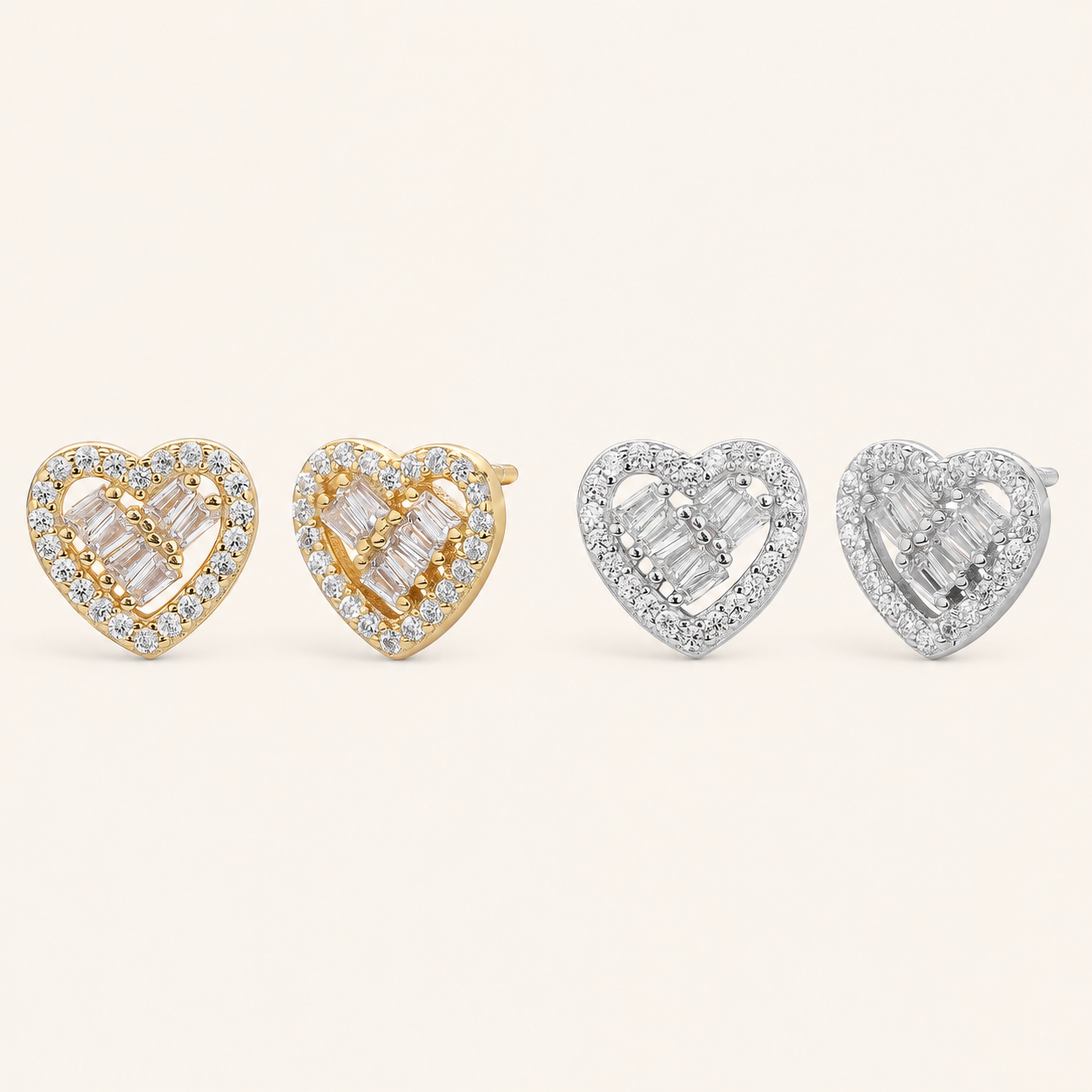 Sterling Silver Zirconia Heart Stud Earrings