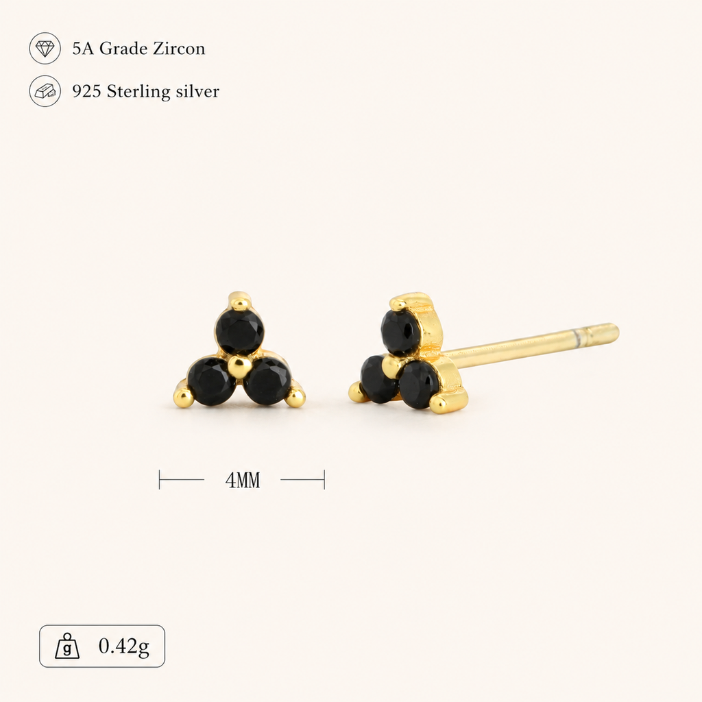Sterling Silver Triangle Zirconia Stud Earrings - Gold / Black Zircon