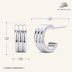 Sterling Silver Triple Layered C-Curve Stud Earrings - Platinum