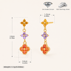 Sterling Silver Colored Zirconia Flower Stud Earrings - Gold / Orange Zircon