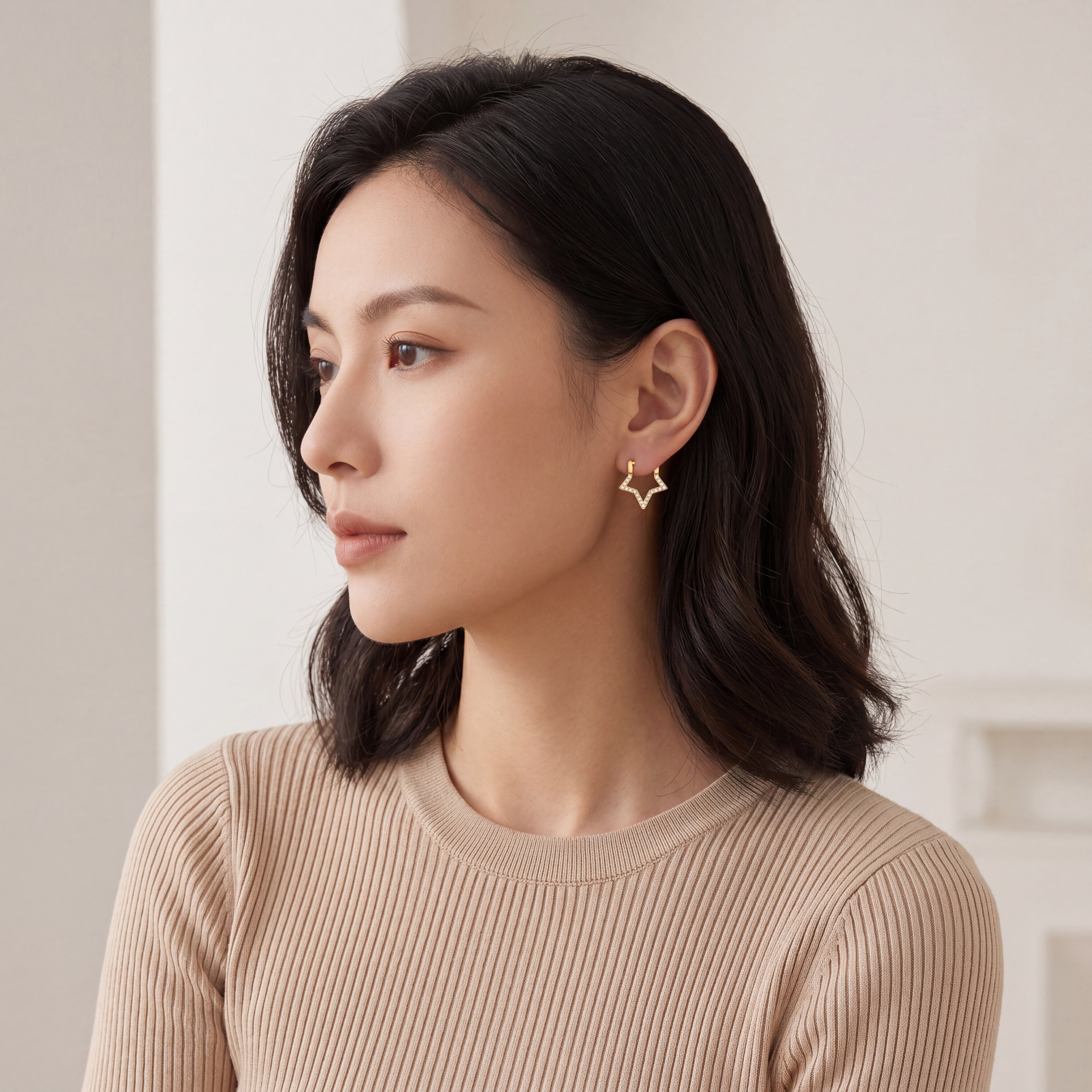 Crystal Star Titanium Hoop Earrings - image 3