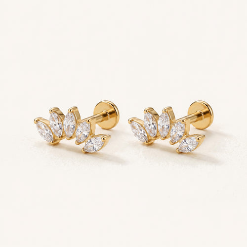 Marquise Cluster Titanium Stud Earrings - Gold