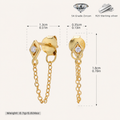Sterling Silver Rhombus Zirconia Chain Drop Stud Earrings - Gold
