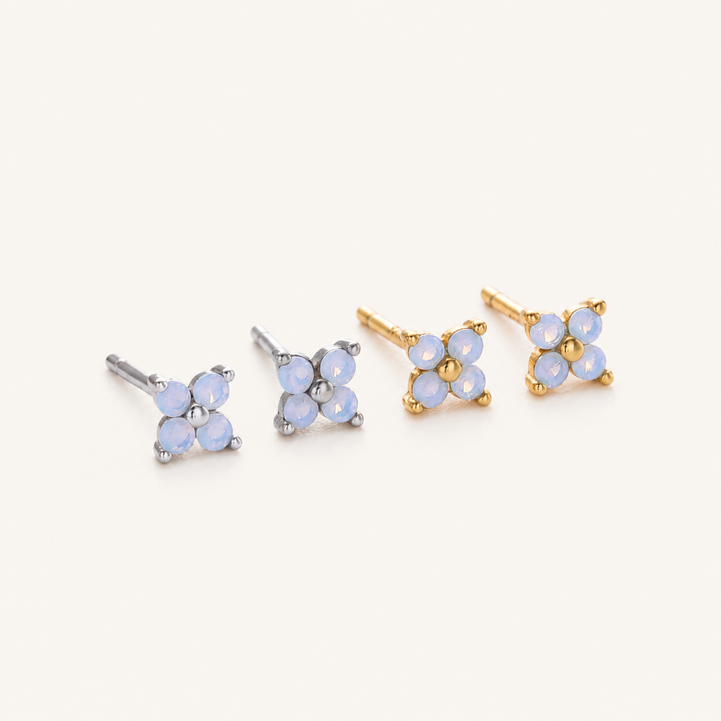 Sterling Silver Blue Zirconia Flower Stud Earrings detail