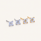 Sterling Silver Blue Zirconia Flower Stud Earrings detail