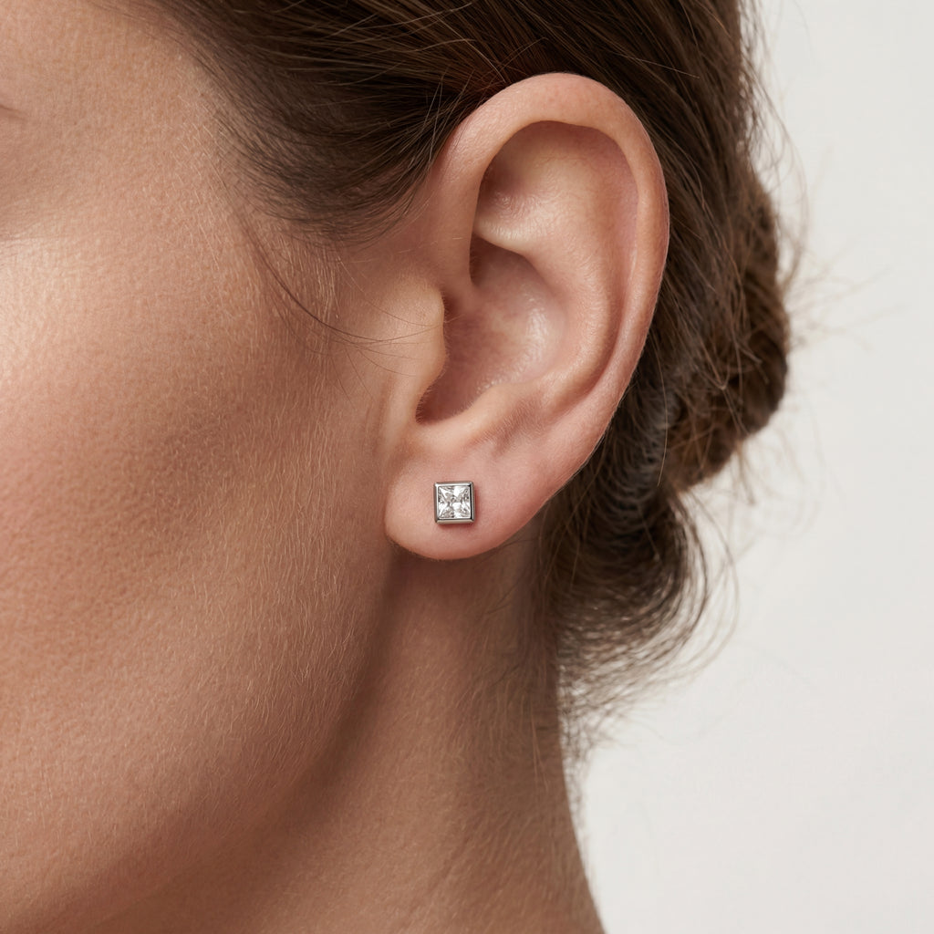 Geometric Square Titanium Stud Earrings - image 2