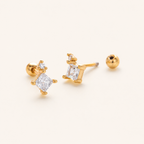 Sterling Silver Star Zirconia Flat Back Earrings detail view