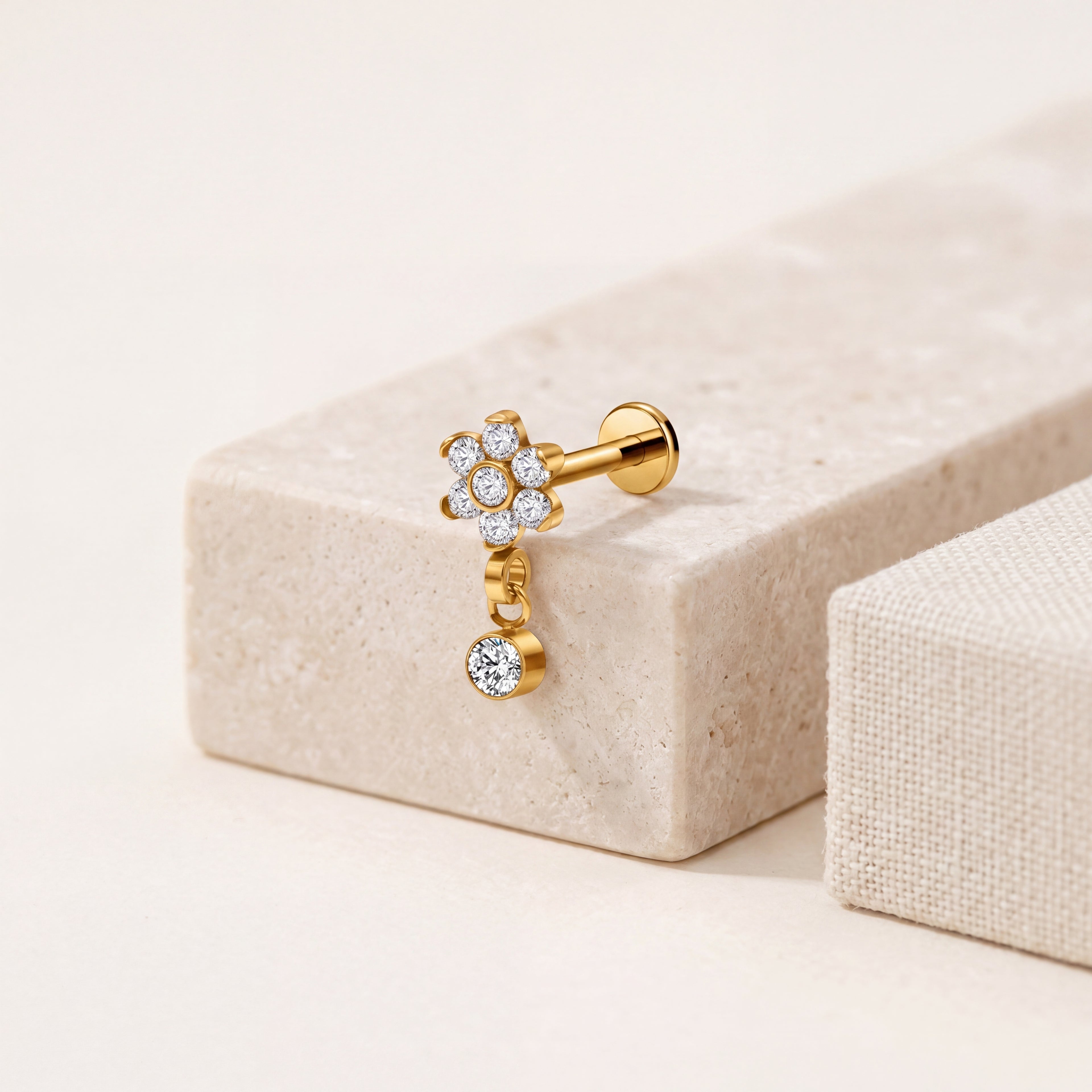 Four-Petal Crystal Drop Titanium Flat Back Earring - image 5