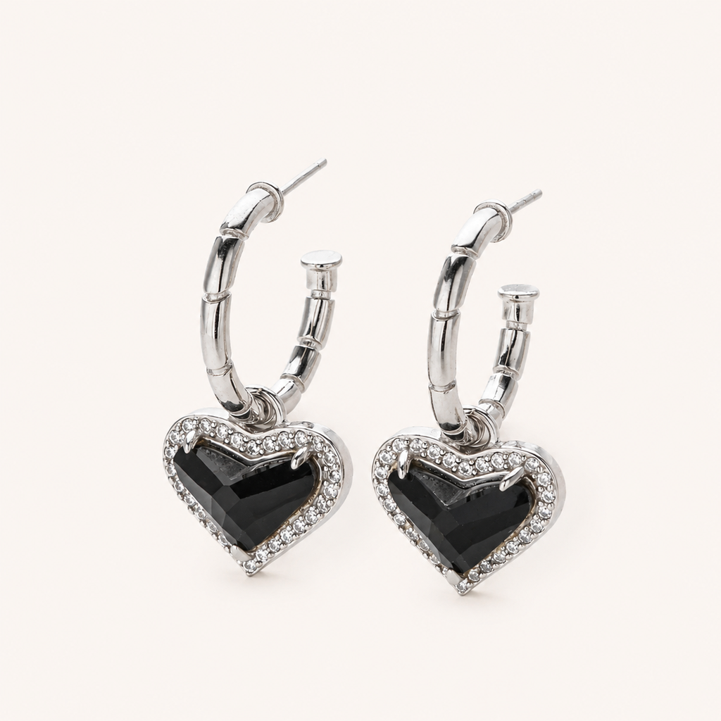 Sterling Silver Zirconia Heart Stud Earrings detail