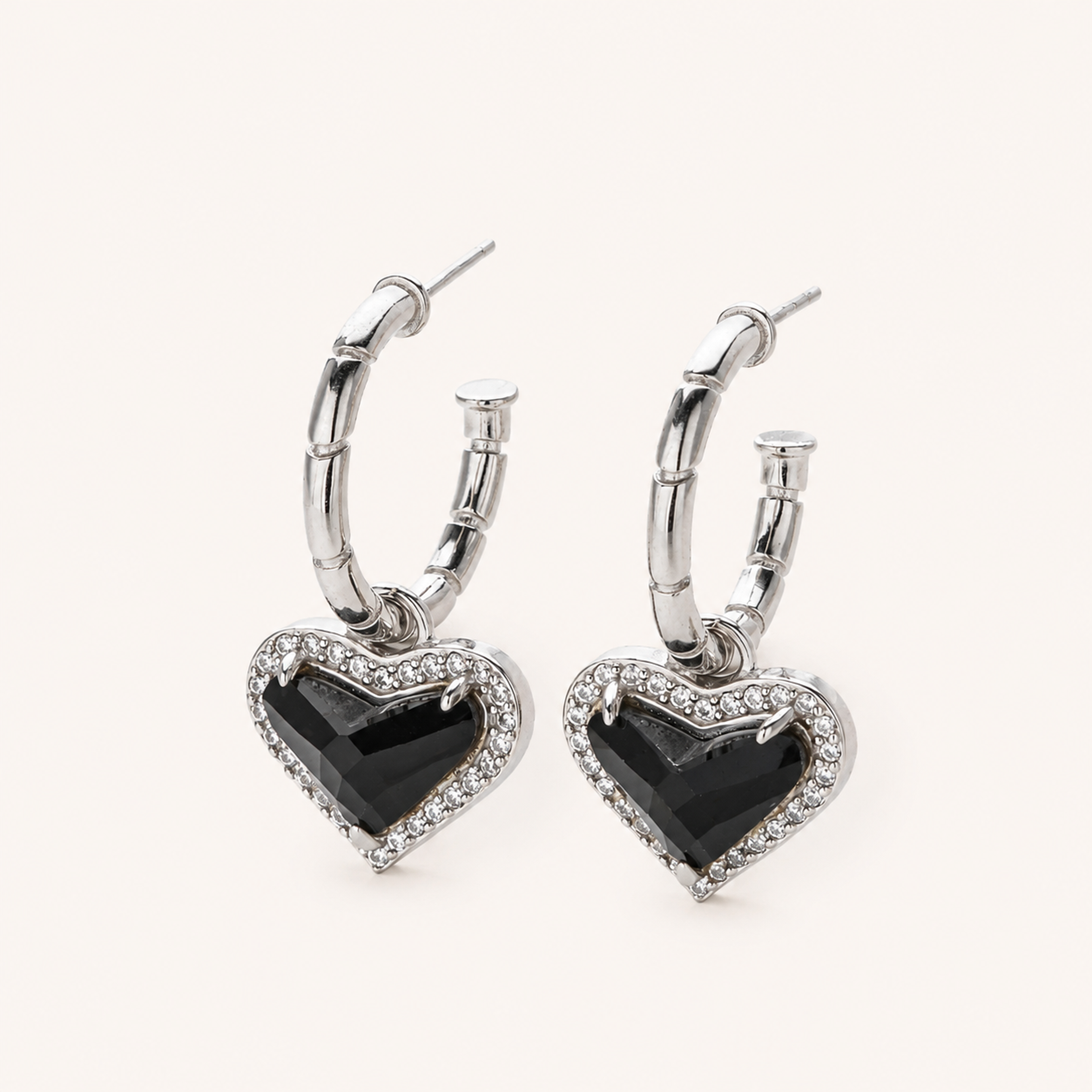 Sterling Silver Zirconia Heart Stud Earrings detail