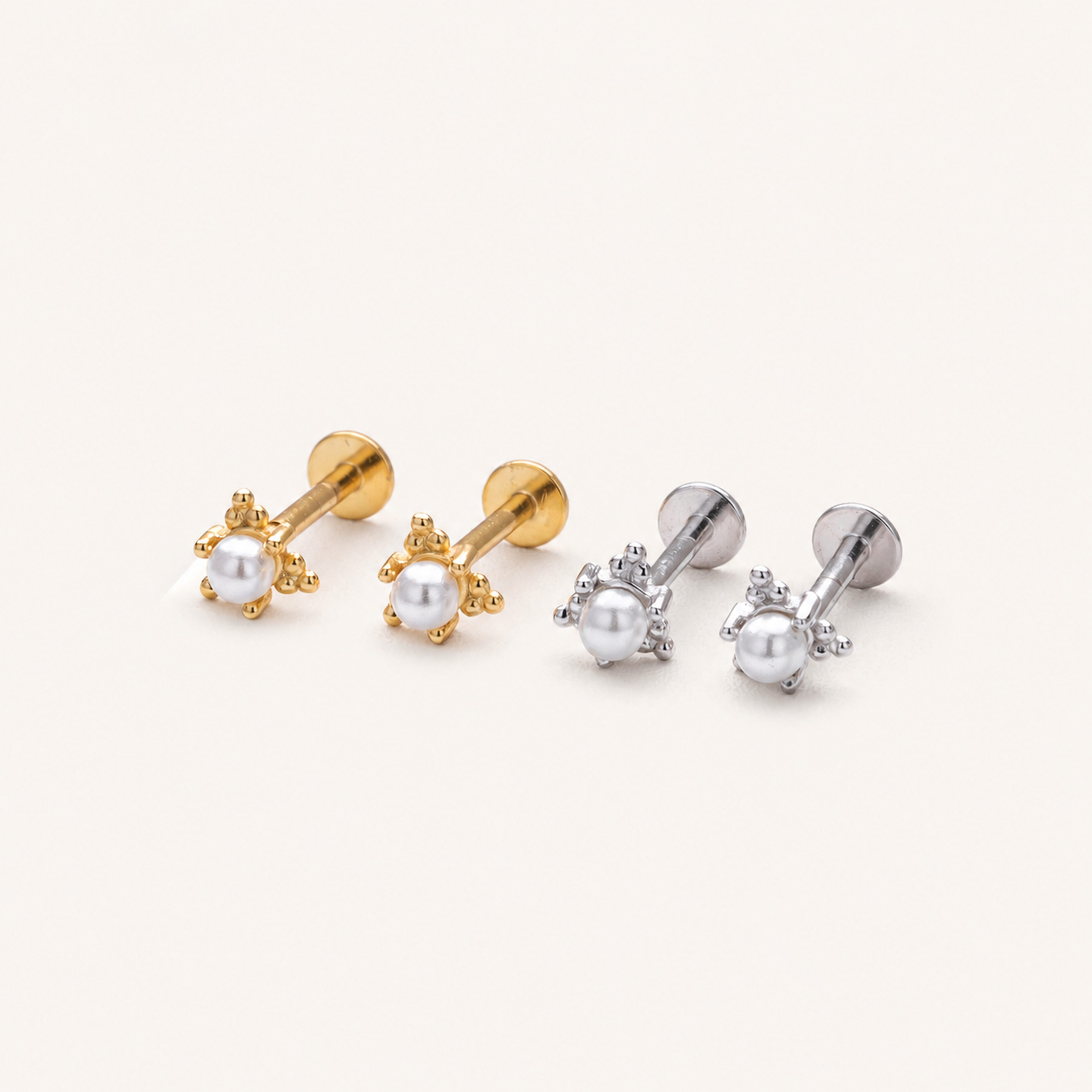 Sterling Silver Freshwater Pearl Stud Earrings detail view