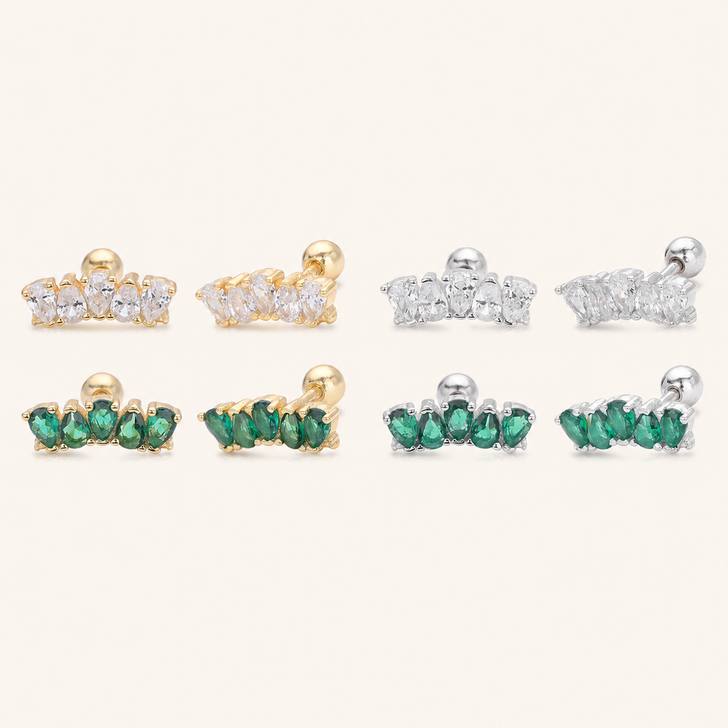 Sterling Silver Emerald-Green Teardrop Zirconia Flat Back Earrings