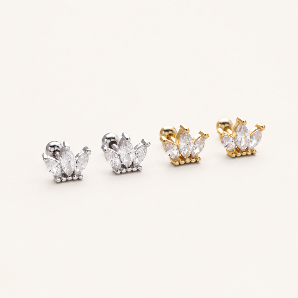Sterling Silver Zirconia Crown Flat Back Earrings detail view