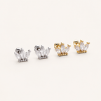 Sterling Silver Zirconia Crown Flat Back Earrings detail view