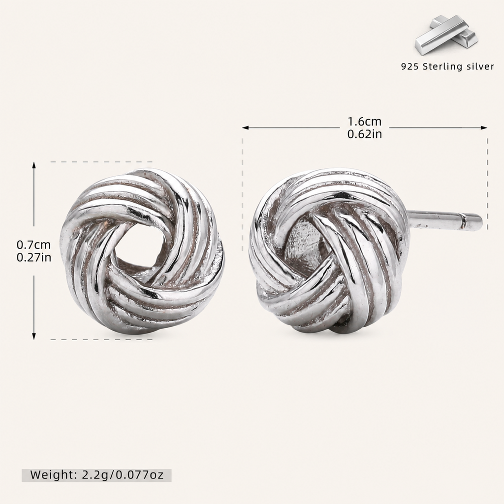 Sterling Silver Woven Ball Stud Earrings - Platinum