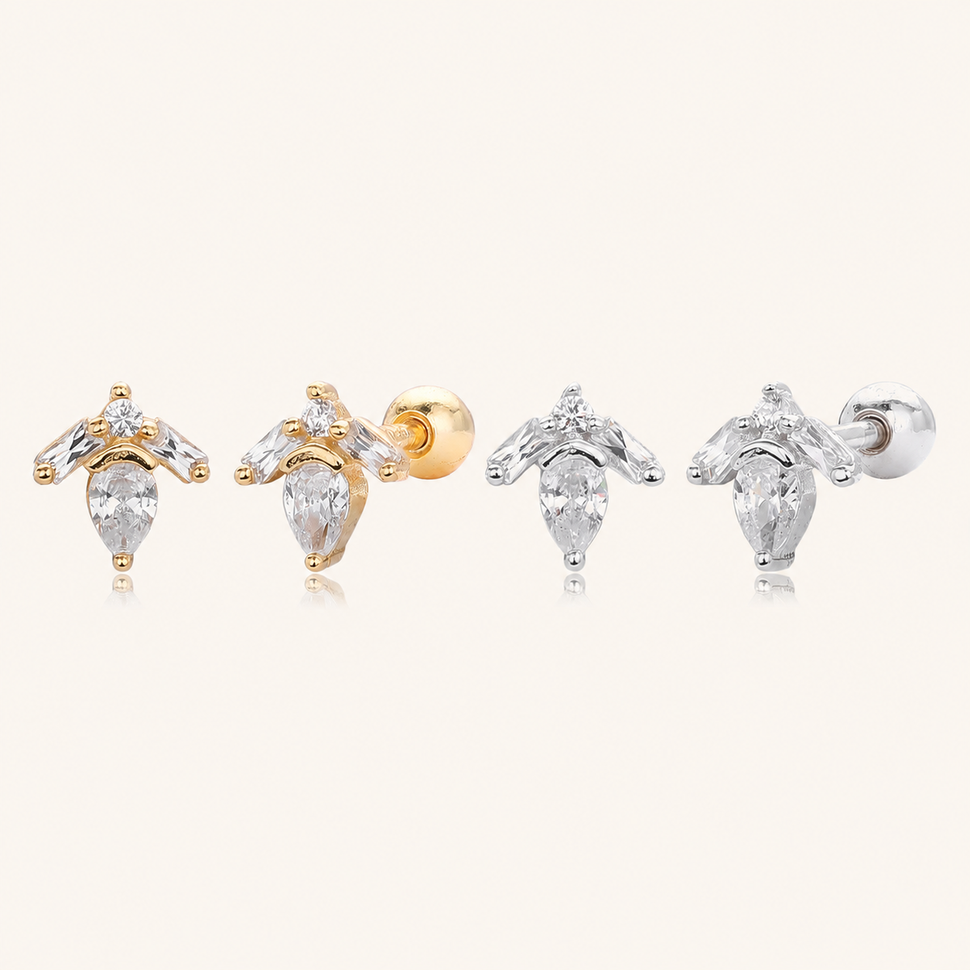 Sterling Silver Zirconia Solitaire Flat Back Earrings
