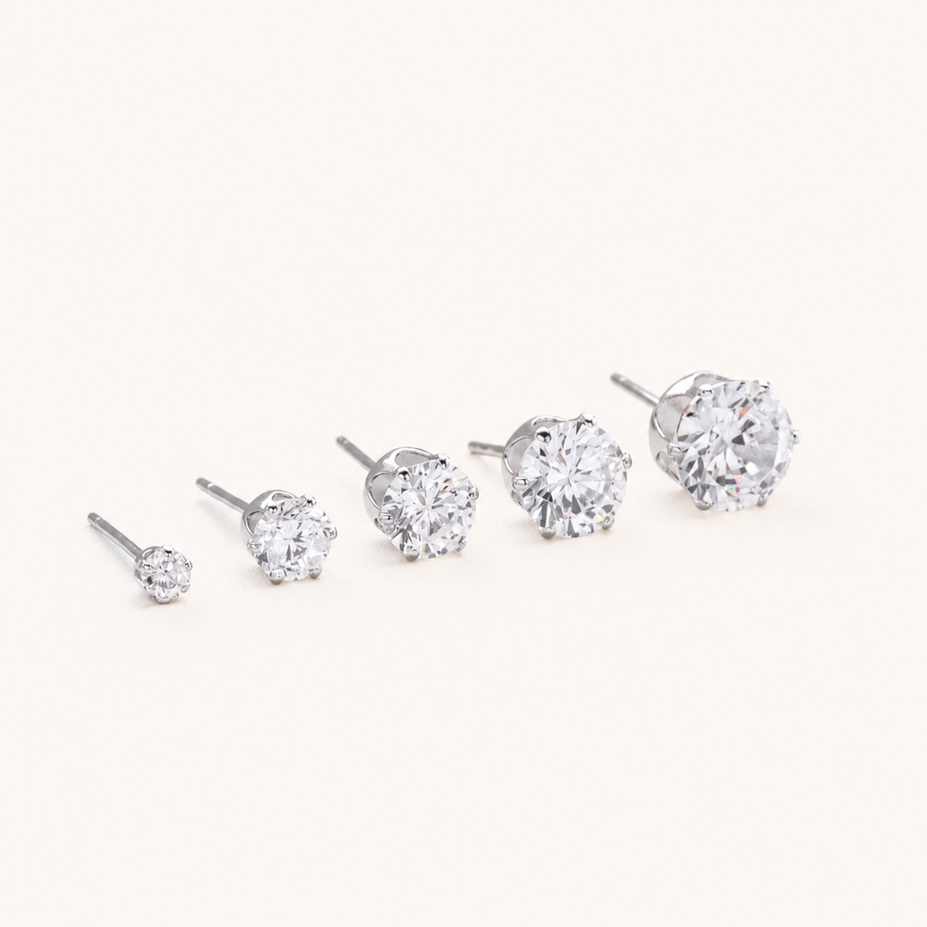 Sterling Silver Six-Prong Moissanite Solitaire Stud Earrings detail