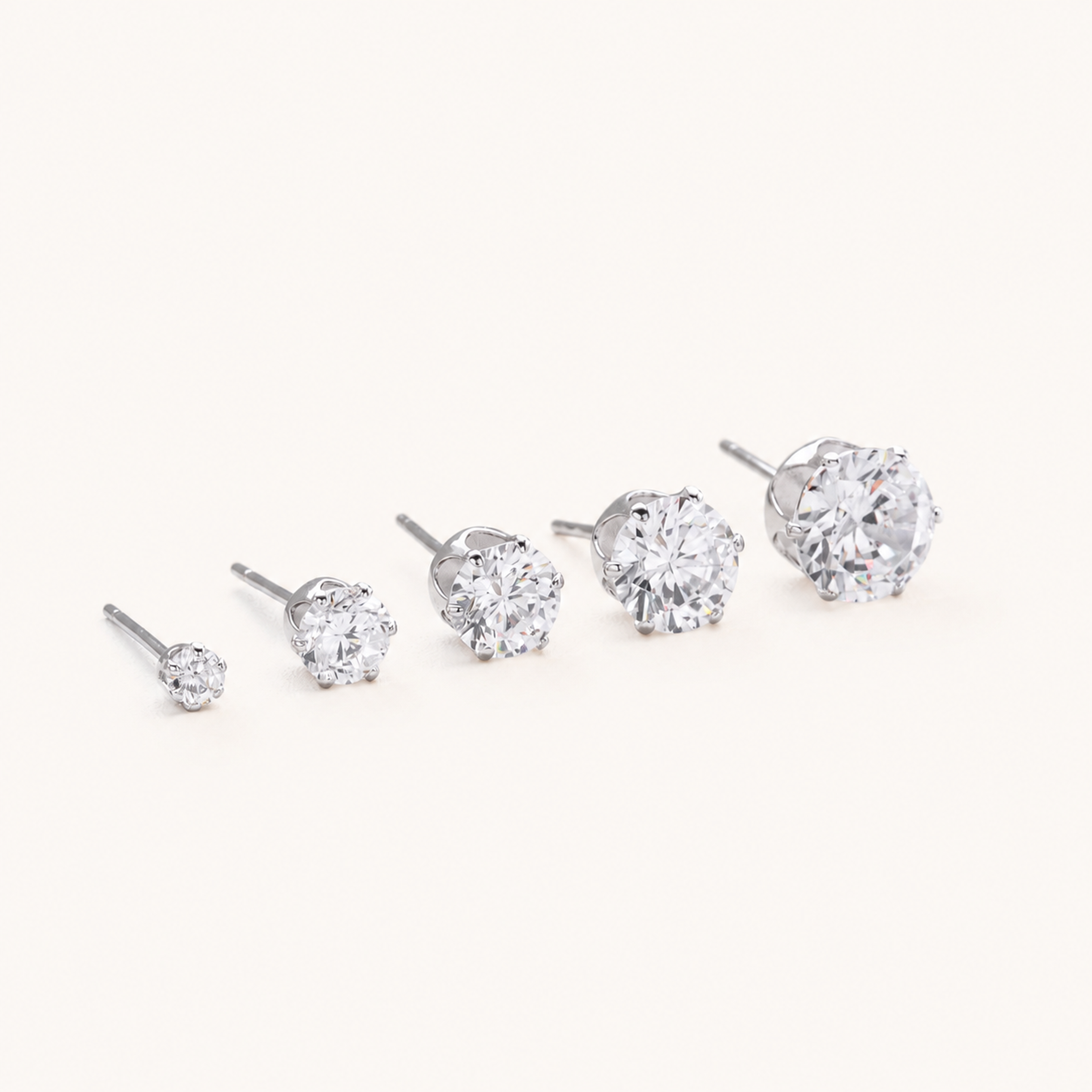 Sterling Silver Six-Prong Moissanite Solitaire Stud Earrings detail