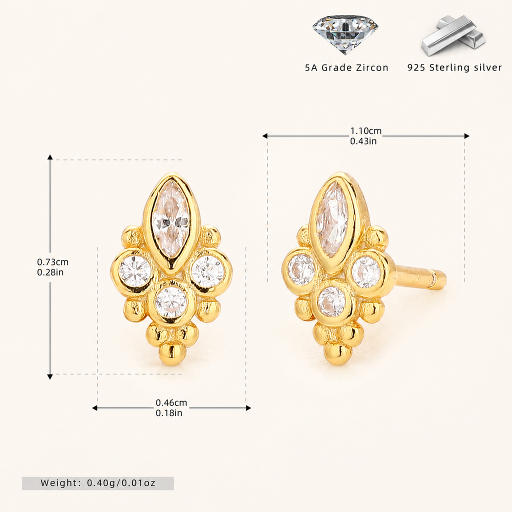 Sterling Silver Paw Print Stud Earrings - Gold