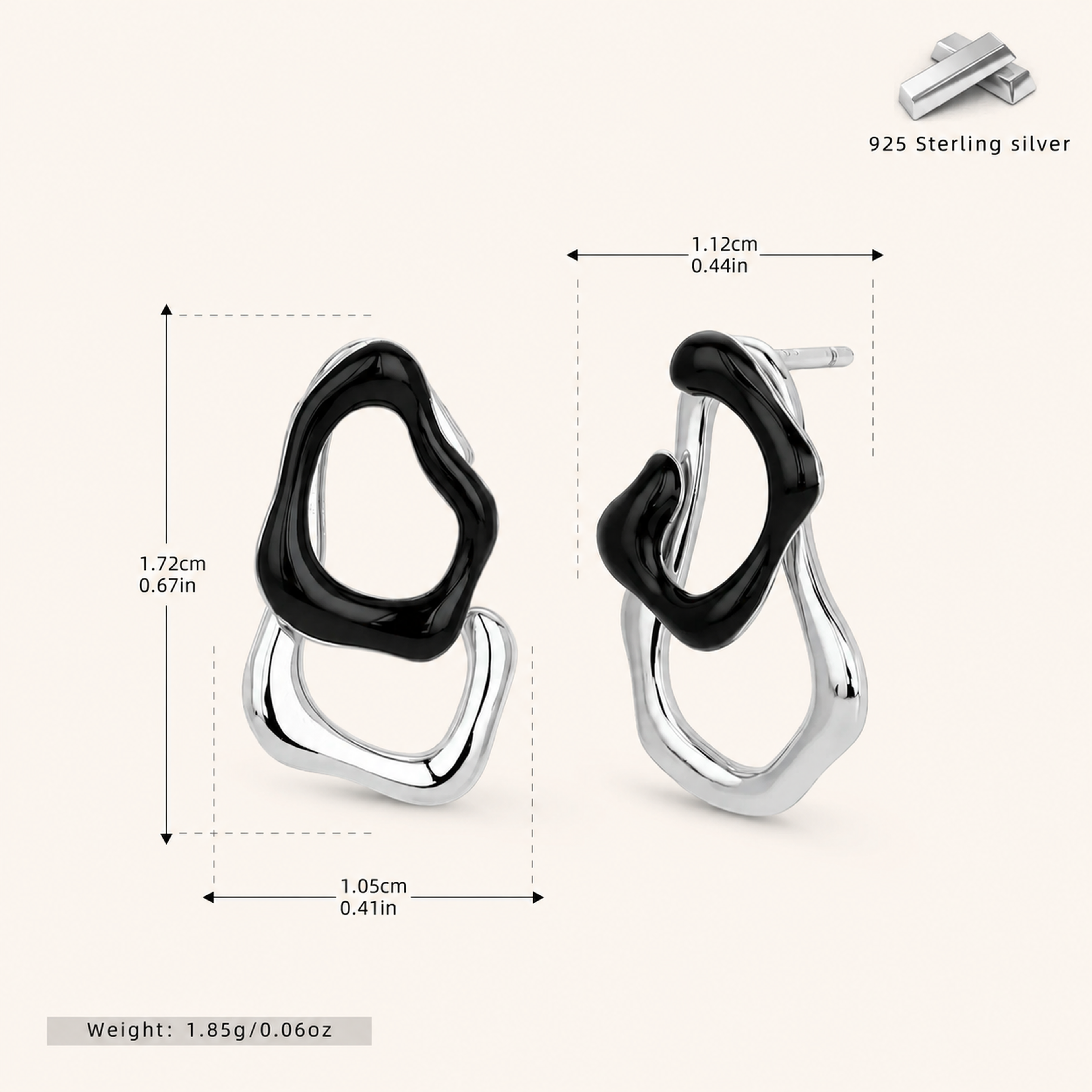 Sterling Silver Detachable Irregular Stud Earrings - Platinum