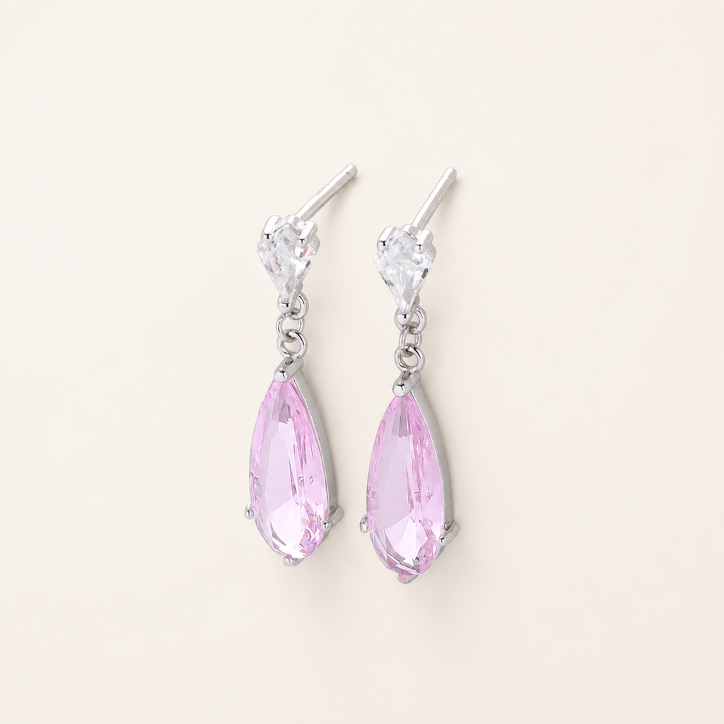 Sterling Silver Zirconia Teardrop Stud Earrings detail view