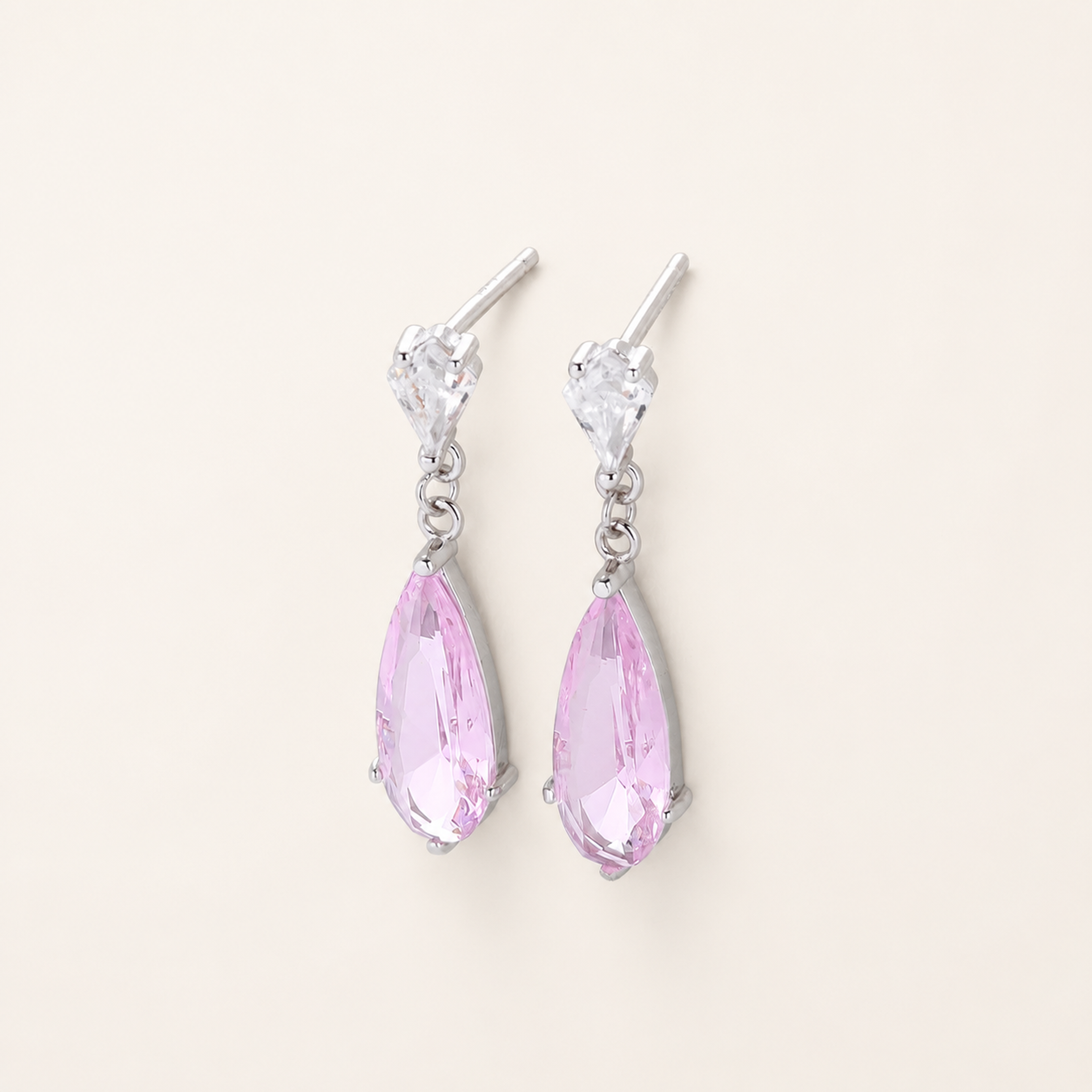 Sterling Silver Zirconia Teardrop Stud Earrings detail view