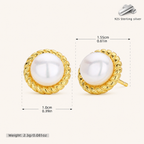 Sterling Silver Round Pearl Stud Earrings - Gold