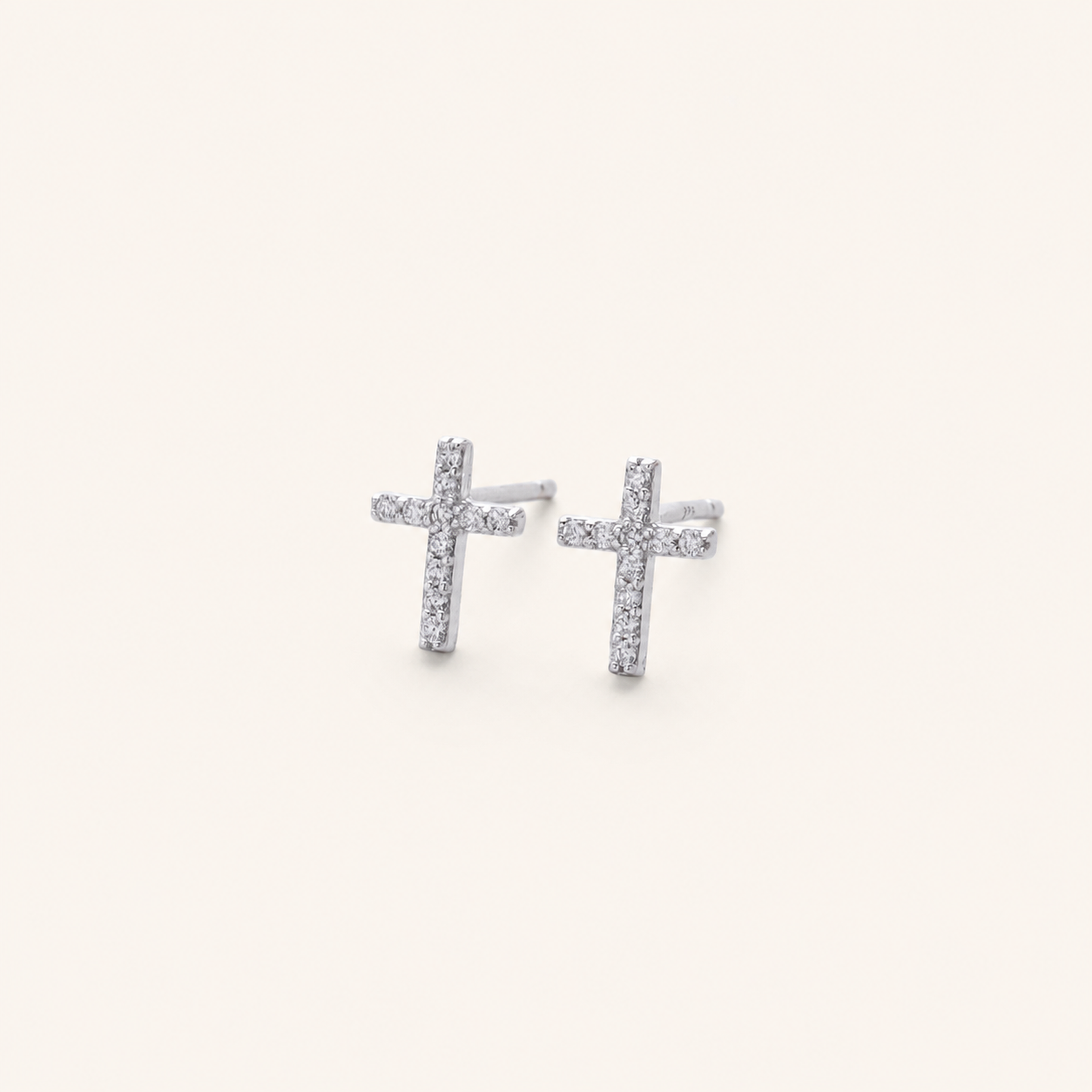 Sterling Silver Zirconia Cross Stud Earrings detail view