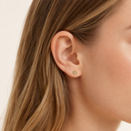 Sterling Silver French Zirconia Flat Back Earrings worn on the ear