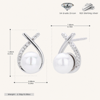 Sterling Silver Pearl And Crossover Zirconia Stud Earrings - Platinum