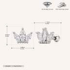 Sterling Silver Zirconia Crown Flat Back Earrings - Platinum