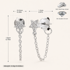 Sterling Silver Zirconia Star Chain Drop Stud Earrings - Platinum