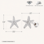 Sterling Silver Starfish Zirconia Flat Back Earrings - Platinum