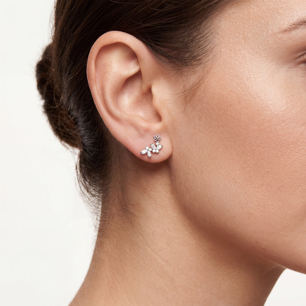 Butterfly Flower Crystal Titanium Flat Back Earring - image 2