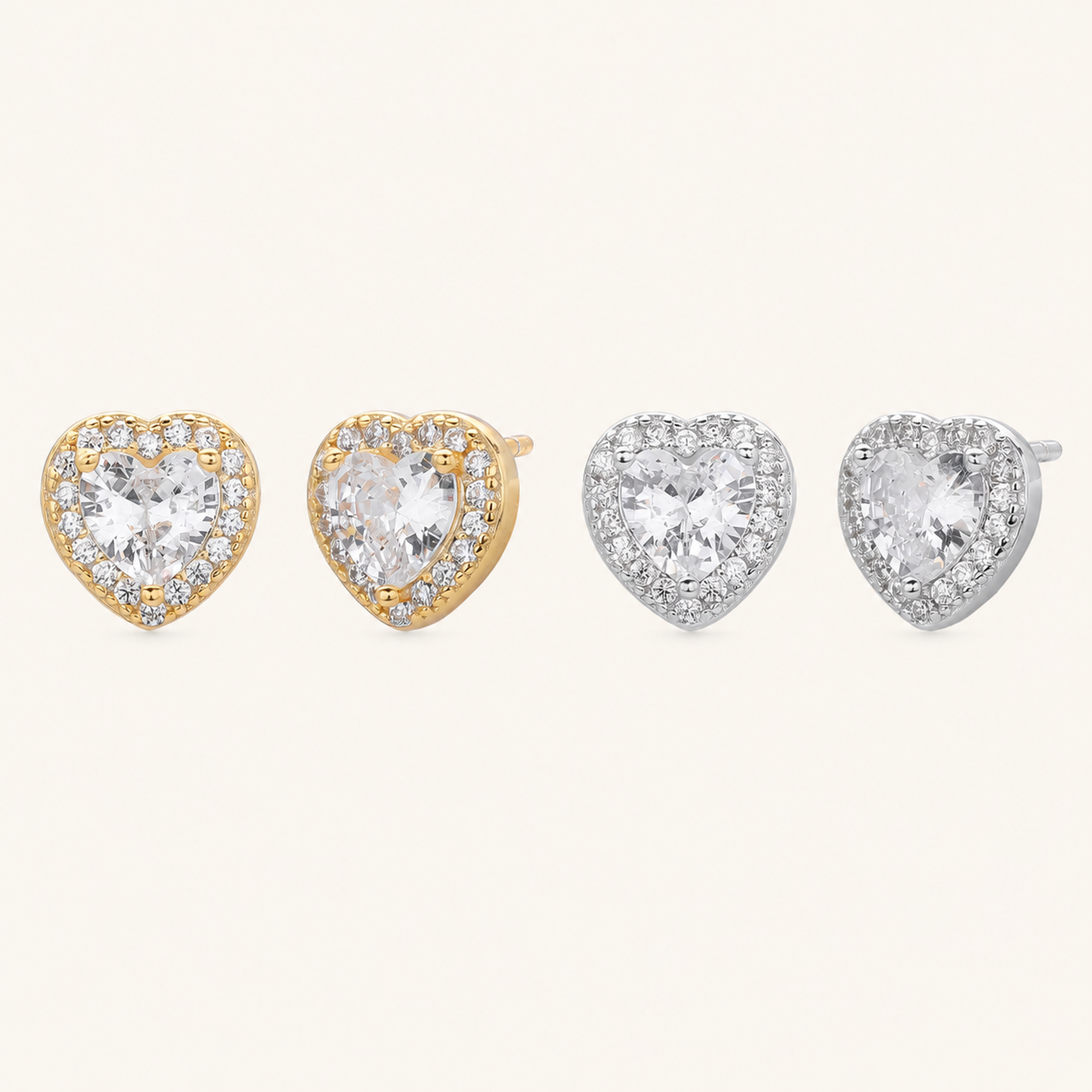 Sterling Silver Pave Heart Zirconia Stud Earrings