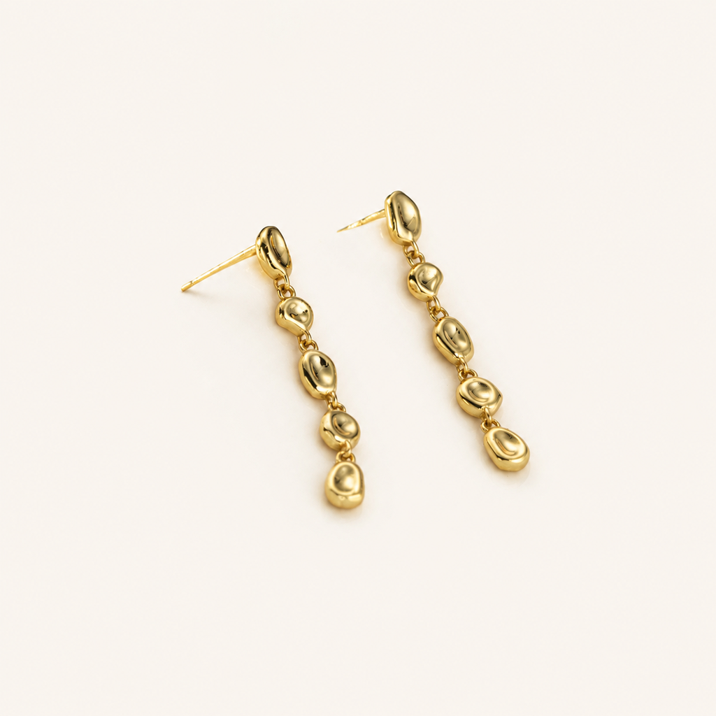 Sterling Silver Hammered Bead Drop Stud Earrings detail