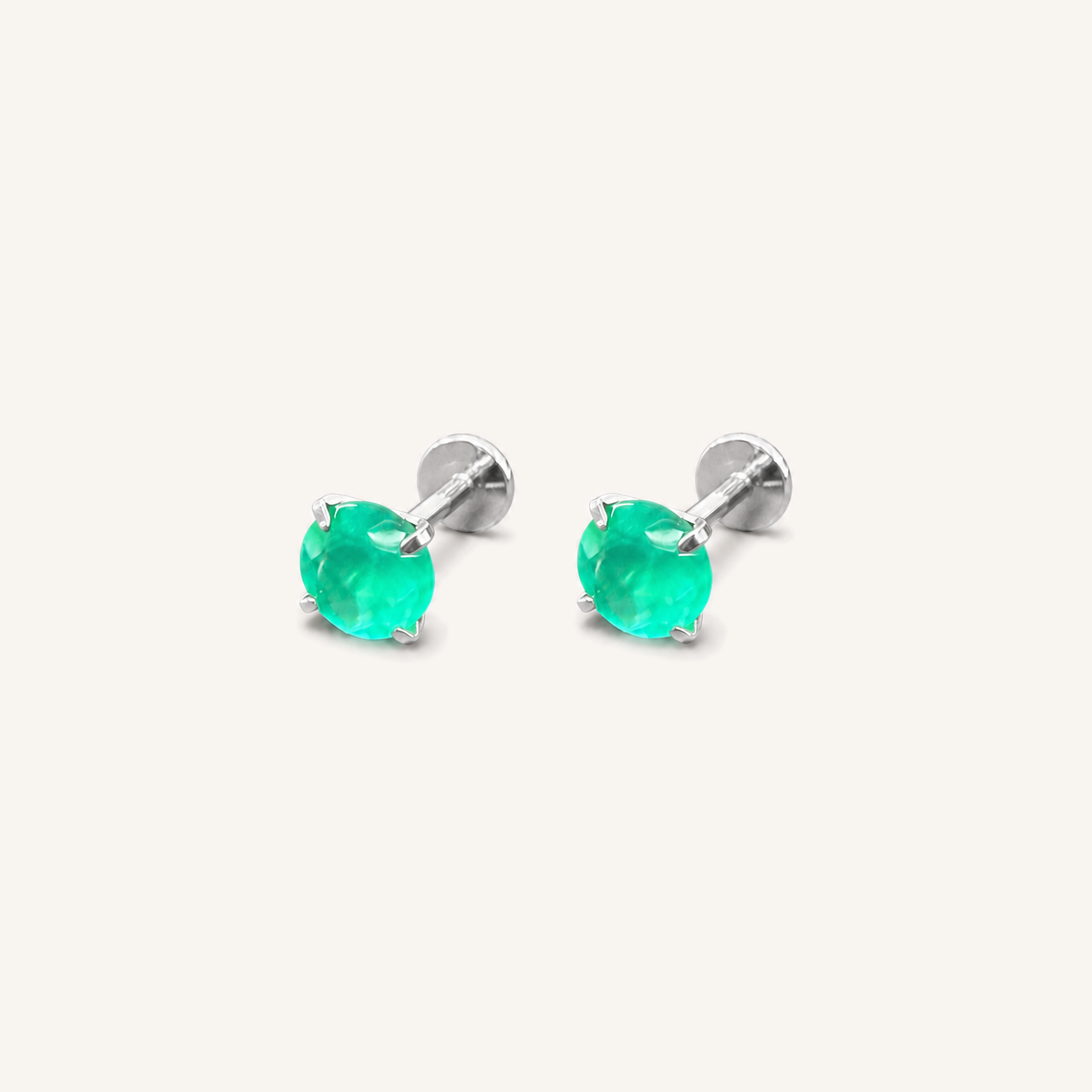 Titanium Green Agate Flat Back Stud Earrings
