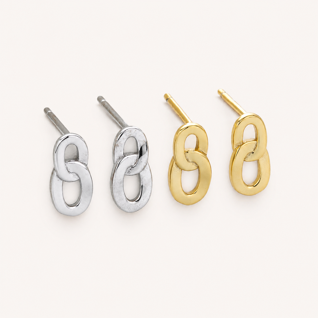 Sterling Silver Interlocking Circles Stud Earrings detail view