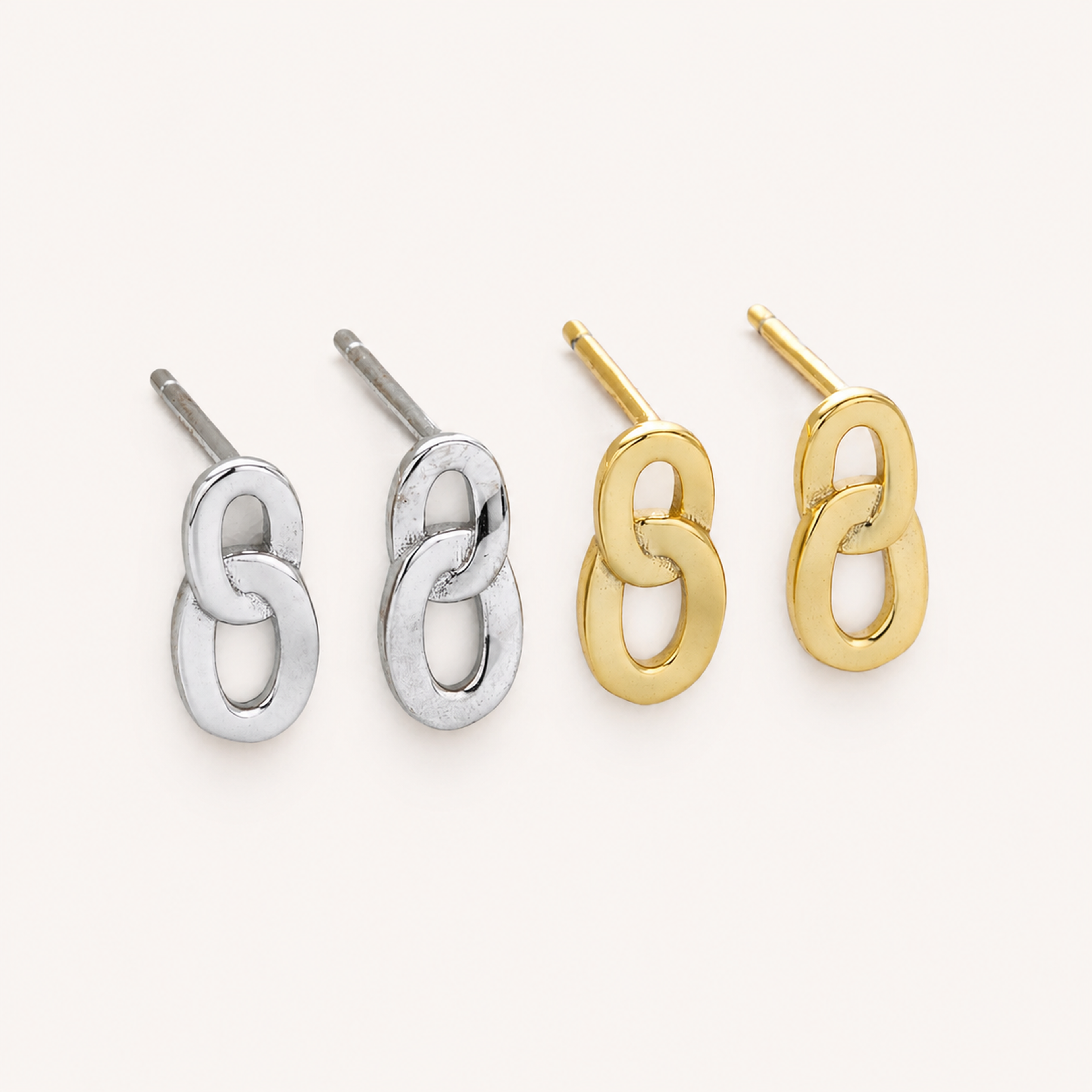 Sterling Silver Interlocking Circles Stud Earrings detail view