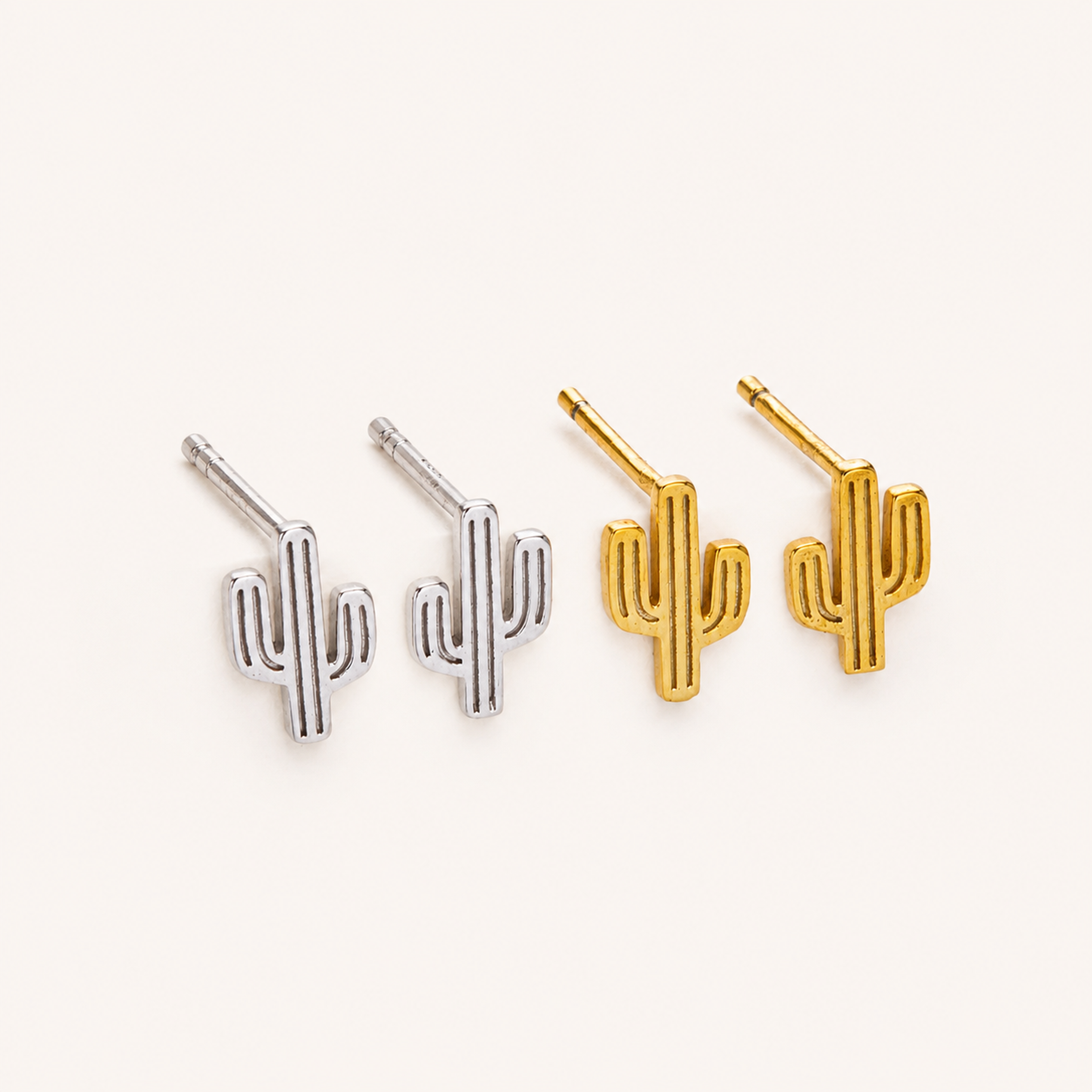 Sterling Silver Cactus Stud Earrings detail