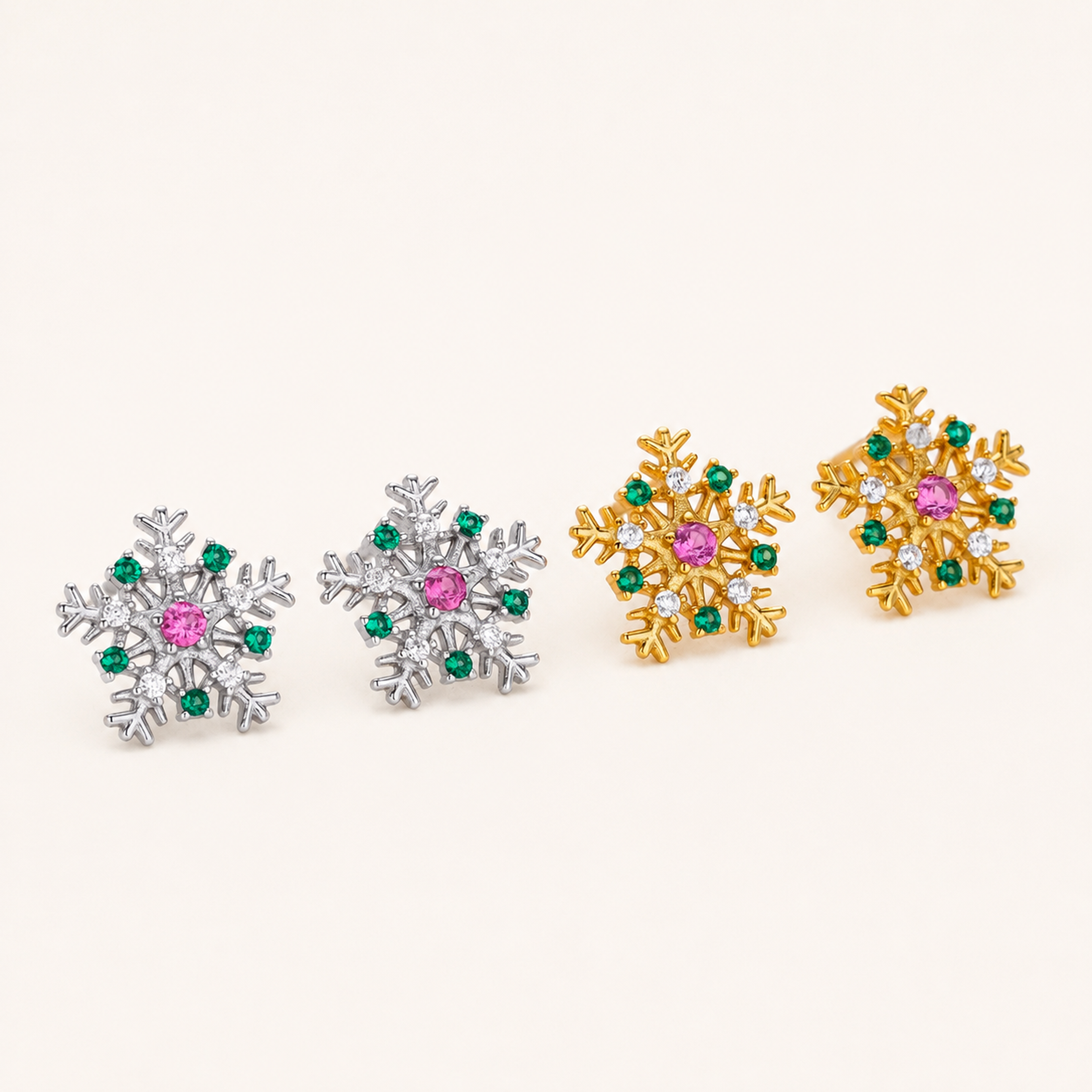 Sterling Silver Christmas Snowflake Stud Earrings detail view
