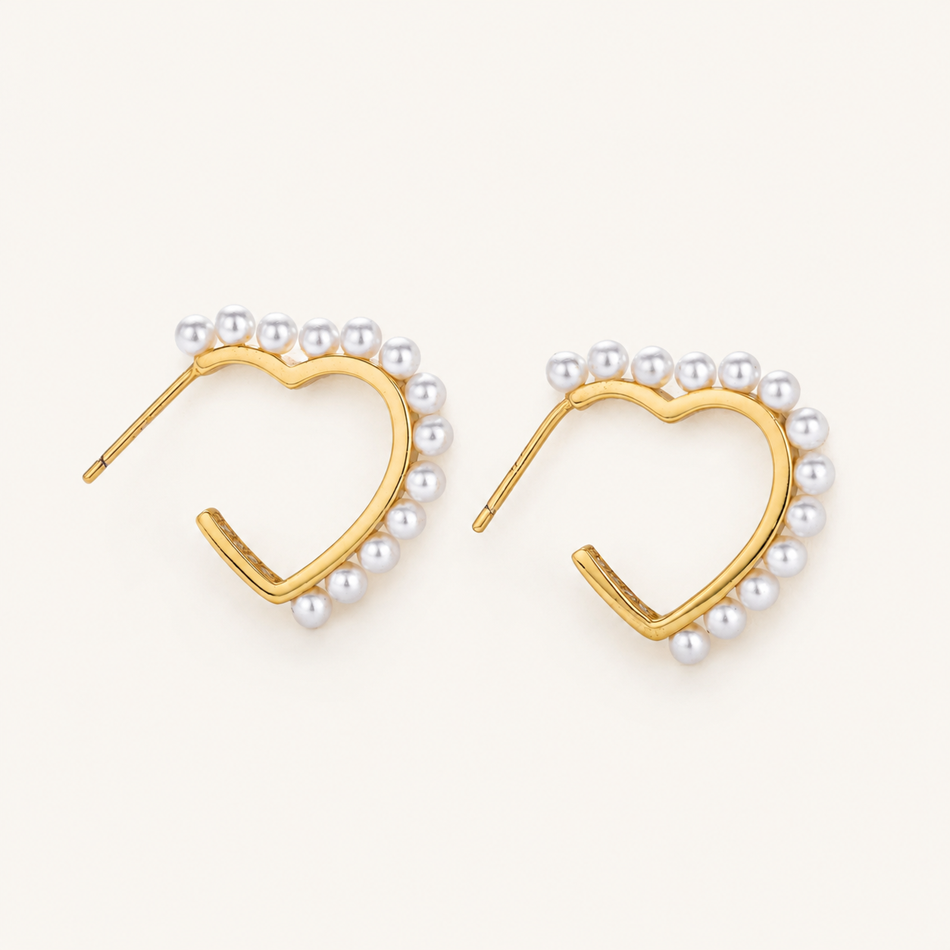 Sterling Silver Heart & Pearl Stud Earrings detail view