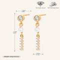 Sterling Silver Pearl & Zirconia Chain Drop Stud Earrings - Gold / 1