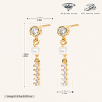 Sterling Silver Pearl & Zirconia Chain Drop Stud Earrings - Gold / 1